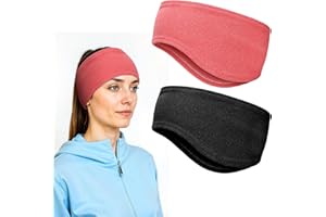 ‎HEMIKS Sport Stirnband für Damen und Herren,2 Stück Ohrenschützer Stirnbänder, Frühling/Herbst/Ohrenwärmer Stirnbänder für Jogging Laufen Wandern Fahrrad (Schwarz, Rosa)
