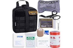 GRULLIN Survie Trousses de Premiers Soins 39 pièces Portable Pansement Israelien Garrot Tourniquet Sac de Secours, Trousses de Premiers Soins pour extérieur, Chambre, Voiture