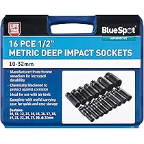BlueSpot Tools Stecknuss-Set Metrisch, Tief – 16-teilig, 10-32 Mm, Für Hohes Drehmoment