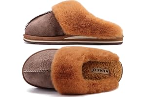 KuaiLu Chausson Femme Hiver Peluche Fourrure Chaud Pantoufles Mouton Retourné Doublure Charentaise Confort Voute Plantaire Memory Foam Slippers Antidérapant Semelle