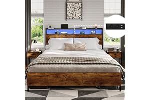 ‎DICTAC DICTAC Bett 140x200 cm mit LED Beleuchtung,Metall Doppelbett mit Steckdose und USB-Ladefunktion, Bettgestell 140x200 cm mit Holzkopfteil Stauraum, Bettrahmen mit Lattenrost und Stauraum unter dem Bett