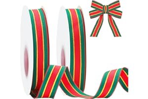 jijAcraft Tłoczenie na gorąco wstążka satynowa na Boże Narodzenie, 20 mm, czerwona i zielona, świąteczna wstążka, 44 m, taśma do pakowania prezentów na Boże Narodzenie, opakowanie na prezent i