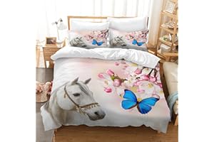 JEFFEL Pferde Bettwäsche Set 135x200 cm, Kinderbettwäsche, Pferde Motiv 3D Tier Motiv, Mikrofaser, Sehr Weich, Kinder Bettwäsche Set mit Bettbezug und Kissenbezug (Pferd-7, 135_x_200_cm)