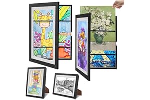 YIIFELL 2 Stück Bilderrahmen Kinderzeichnungen A4, Kinder Kunst Rahmen Aufklappbar A4 Frontöffnung Befüllbar Bilderrahmen zum öffnen Kinderbilderrahmen Für Kunstwerken Schwarzer