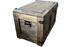 weeco Holztruhe Schatztruhe Aufbewahrungsbox mit vier Räder. 24kg, 80x45cm Holzkiste Truhe Couchtisch Beistelltisch Vintage Shabby chic klappbarem Deckel und Stauraum. Holzmobel kiste