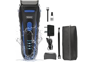 Wahl Clean and Close, Men’s Shaver, Electric Shavers for Men, Beard Shaving, Face Shaver, Flex Foil, Waterproof, Easy Clean, Rubber Grip, LED Power Display, Black and Blue