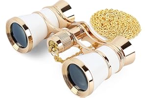 Aomekie Binocolo da Teatro Pieghevole 3X25 Teatro Occhiali con Collana a Catena in Metallo per Concerto Spettacolo Turismo(bianco)