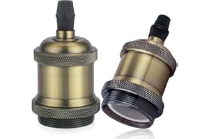 DiCUNO E27 Vintage Solid Bulb Socket, Ceramics Lampholder, Edison Screw Light Bulb Socket Adapter, Champaign Gold, 2 Packs