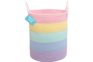 OrganiHaus Cesto Portabiancheria Grande, Cesto in Corda di Cotone, Cesta Portabiancheria Bambini, Cesta Porta Coperte da Salotto, Cesta Biancheria Sporca, Cesto Intrecciato, Arcobaleno 38x45 cm