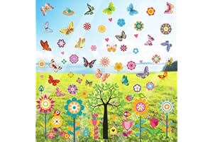 ‎LEONSHCO Leonshco 148 Blatt Fensterbilder Frühling Selbstklebend, Fensteraufkleber Kinder Wiederverwendbar, Bunte Schmetterlingsblumen-Fensterdeko für Frühlings und Sommerdekoration/Ostern/Partyzubehör usw
