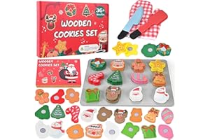 Wooderma Wooden Toys, Slice and Bake Wooden Cookie Play Food Toy Kitchen Accessories and Tea Set for Toddlers, Role Play Toys for 3+ Year Old Boys & Girls, Christmas, Birthday, Festival Gift