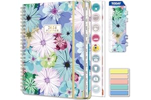 Gumiho Agenda Semainier 2024 Spirale - Agenda Scolaire A5 (Janvier à décembre 2024)-Avec 250 Autocollants de plan Adapté aux Bureau et Famille (Pâquerette 2024)