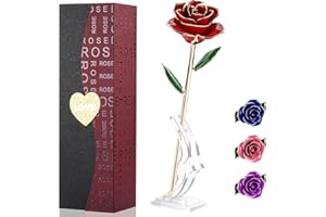 PREUP 24K Gold Rose Flower/Gold Foil Artificial Forever Rose with Transparent Stand & Gift Box,Best Romantic Present Ideal for Her on Valentines Day, Mothers Day, Anniversary, Birthday ,Christmas,Decoration