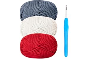 RENYIZ Chunky Yarn for Crochet,Cotton Yarn Thick Wool for Crochet 3x50g Crochet Yarn for Beginners Amigurumi Yarn with 4mm Crochet Hook,Easy Crochet Starter Kit Blue Yarn
