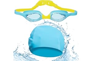 RedCrab Lunettes de Natation Ensemble Enfants pour Anti-Buée Protection UV Natation en Bonnet de Bain Silicone Étanche pour Cheveux Longs et Courts Adapté Garçons et Filles de 3 à 14 Ans