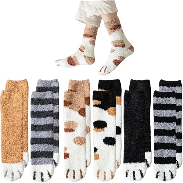 Lot De 6 Paires Chaussettes Moelleuses Chat - Chaussettes Hiver Épaisses Chaudes Et Douillettes Pour Femme