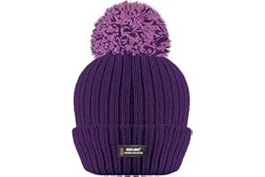 RockJock Ladies Womens Winter Pom Pom Ribbed Beanie Hat with R40 Advanced Thermal Insulation