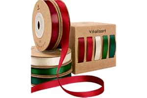 Vitalizart Ruban de Satin Série Noël pour l'Artisanat 0,95 cm x 45,7 m (5 Rouleaux * 9,14 m), Rubans de Tissu Double Face pour Emballage Cadeaux, Bouquets de Mariée, Décorations de Fête