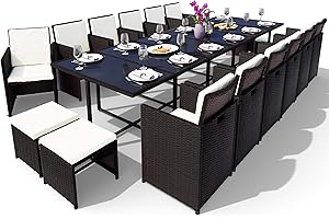 ‎SWING & HARMONIE Swing & Harmonie Garden Seating Set, Rattan Furniture Outdoor, Robust Garden Furniture, High-Quality Garden Set, Garden Dining Set, Outdoor Furniture, Dining Table (17 Pieces, Black)