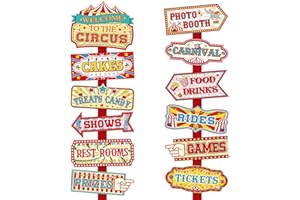 HXEZOC 24 Pieces Carnival Decorations Circus Party Directional Sign Welcome to The Circus Signs for Kids Carnival Party Decorations Birthday Party Supplies
