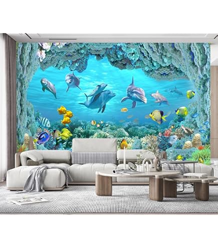 3D Ozean Tapete Mit Walen - Vlies Fototapete 200x140cm Für Wohnzimmer
