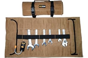 MELOTOUGH Waxed Canvas Tool Roll Wrench Roll Organizer Socket Tool Roll Pouch, 32 Pocket (Tan)