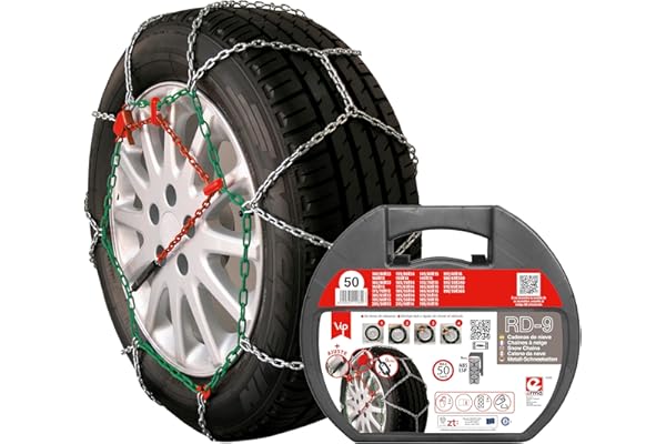 RD9 - Cadenas de nieve metálicas RD9 mm, talla Nº 50, set 2 uds, guantes incluidos