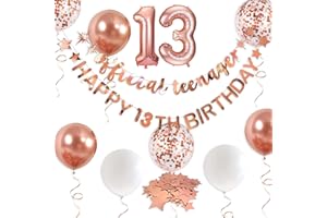 PINKBLUME Rose Gold 13th Birthday Decorations Number 13 Circle Dot Twinkle Star Banner Garland Metallic Hanging Streamer Bunting for Thirteen Official Teenage Girls 13 Years Old Birthday Balloon Party Supplies