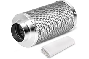 iPower Air Carbon Charbon de bois vierge australien de 10,2 cm, pré-filtre inclus, bride réversible 10,2 x 35,6 cm, contrôle des odeurs pour tente de culture, ventilateur de conduit en ligne, brosse à