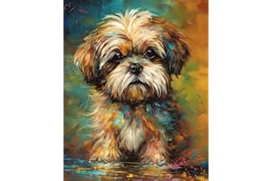 TISHIRON Zestaw do malowania według liczb, psy na płótnie, zestawy do malowania według liczb dla dorosłych, pies Shih Tzu, zestawy do malowania według liczb dla dzieci, zestawy do malowania według