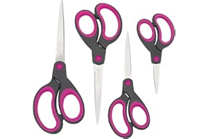 Rapesco 1575 Soft Grip Handle Scissors, Black/Hot Pink, Set of 4