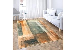 Comart, Tappeto Shedir Arredo, a Pelo Corto, Morbido, per Salotto, Camera da Letto, Design Moderno e Elegante, Arredamento Classico e Contemporaneo, Stampato, Grigio e Arancio 115x180 cm