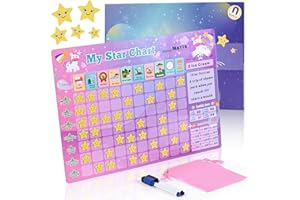 Zoelele Tabella delle Ricompense per Bambini, Unicorno Lavagna Magnetica per Frigorifero, Montessori Calendario Settimanale, Include 30 Compito + 70 Stelle + 2 Pennarello Cancellabile (Rosa)
