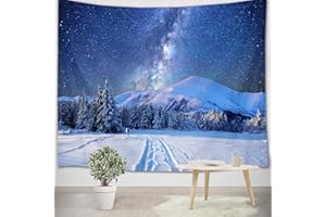 LB Schneeberg Wandteppich 150x130cm Kiefer,Sternenhimmel,Nebel,Winter Wandbehang Tapisserie für Wohnzimmer Schlafzimmer Wohnheim Wand Dekor,Party Hintergrund
