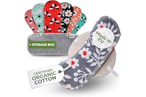 NATISSY Salvaslip Lavabili Cotone ORGANICO; 7 Pezzi (M) Donna MADE IN EU; Assorbenti Lavabili senza PUL; Riutilizzabili per l'uso quotidiano e perdite vaginali, NON per il ciclo menstruale