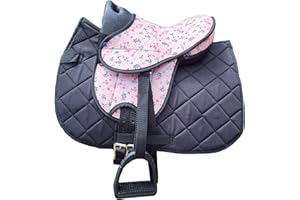 Brama West Kinder Shetty Sattel Set „My Little Pony“ | Sattel für Shetty Pony Holzpferd | mit Satteldecke, Sattelgurt, Steigbügel & Steigbügelriemen | Decke Schwarz/Sattel Flower