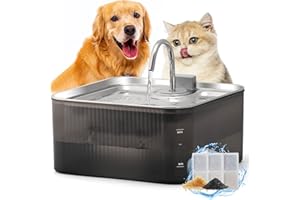 FUKUMARU Fontaine à Eau Chat et Chien, 7L en Acier Inoxydable de Grande Capacité, Distributeur Eau Chat avec 3 Filtres de Remplacement