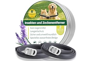 PUCIUUA 2 Pcs Floh Zeckenhalsband für Katzen & Hunde | Bis zu 16 Monate Langzeitschutz | Natürlicher Floh- und Zeckenschutz | Wasserdichter Verstellbares (Schwarz, Universal)