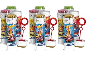 Anila's Hot Wheels Bubble Tubs with Wands, 60ml Solution & Maze Lid, Set of 12, Party Bag Fillers & Favours, Ages 3+