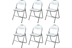 Totò Piccinni SEDIE Pieghevoli comode di Alta qualità in Metallo, Imbottite in Ecopelle Resistenti salvaspazio (Bianco, 6)