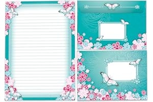 ‎LIMONIA Briefpapier-Set Briefblock mit Umschlag für Mädchen Kinder Schmetterlinge Blumen (Block A5 mit 25 Blätter + 15 Umschläge)