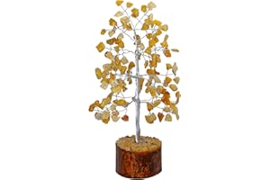 FASHIONZAADI Yellow Aventurine Feng Shui Bonsai Money Tree Healing Crystals Gemstone Trees Natural Stone Home Office Table Décor Health Prosperity Size 7-8 Inch (Silver Wire)