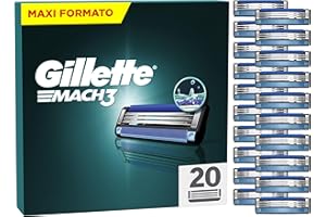 Gillette Mach3 Base 20 Lamette Di Ricambio Per Rasoio Barba Manuale, Con Striscia Lubrificante Una Scorrevolezza Fluida E Rivestimento Della Lama Progettato Ridurre
