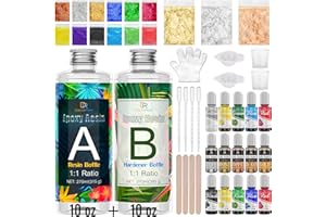 DECORROM Kit di Resina Epossidica - Resin Epoxy Trasparente 540ml con Inchiostro Alcool, Metallico Alcohol Ink, Colorante Resina, Mica Powder, Glitter, Foil Flake per Arte, Artigianato, Creazione di Gioielli