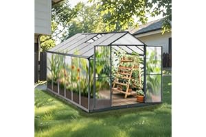 Gegaden Gewächshaus Aluminium für den Garten |Mit 8 cm dickeres Fundament| 361*238*210 cm | Vielseitig nutzbar als Treibhaus Gartenhaus Winterfest Aufzucht Tomatenhaus Frühbeet und Pflanzenhaus Grau