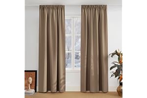 PONY DANCE Rideau Salon - Rideau Occultant Thermiques Occultants Draperies Double Rideaux Isolants Anti Froid Rideau Chambre Fille Garçons Enfant, Taupe Marron, 140 x 245 cm, 2 PCs
