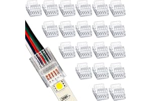 RUNCCI-YUN Zestaw 20 złączy LED 5-pinowych 12 mm, bezlutowe złącze LED, 5-pinowe złącza oświetleniowe LED, złącze bez przerw, do wodoodpornych lub niewodoodpornych taśm LED RGBW RGBWW o szerokości 12
