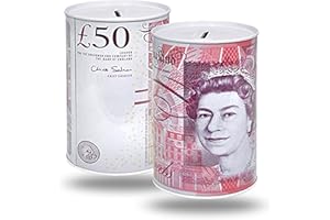 FOUR GUYS 50 Pound Notes Design Money Tin Box, Money Saving Tin Multicolor Coin Tin, Money Can, Cash Tin, Savings Tin, Birthday, Holiday & Christmas Fund (Size Small)