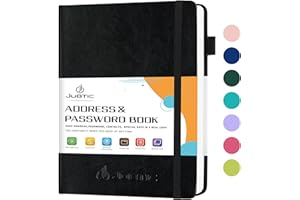 JUBTIC Carnet d'adresses à couverture rigide avec onglets alphabétiques - Organiseur de répertoire téléphonique - Carnet d'adresses - Carnet de notes pour la maison ou le bureau - Noir