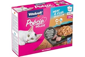 Vitakraft Poésie Délice, meat and fish selection, pâtée humide pour chats, gelée à la poitrine de dinde et saumon, sans sucre ajouté ni céréales (1 paquet 6x 85g)